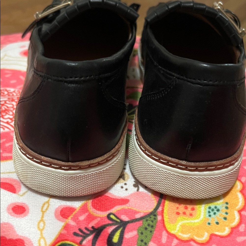 Vionic Black Leather Loafers with Gold Accent - Picture 10 of 15